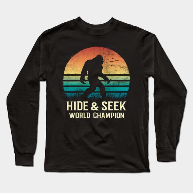 Hide and Seek World Champion Retro Vintage Bigfoot Silhouette Long Sleeve T-Shirt by HCMGift